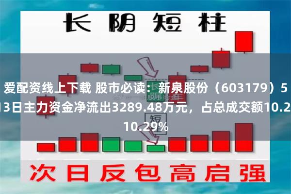 爱配资线上下载 股市必读：新泉股份（603179）5月13日主力资金净流出3289.48万元，占总成交额10.29%